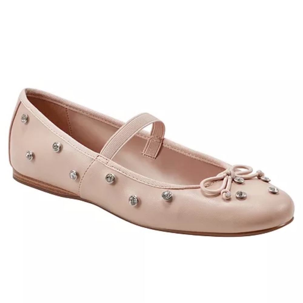 NWOT Bandolino Prity Mary Jane Embellished Studded Ballet Flats Pale Pink 9
